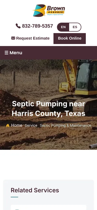 A service page on the current site shown on a phone.