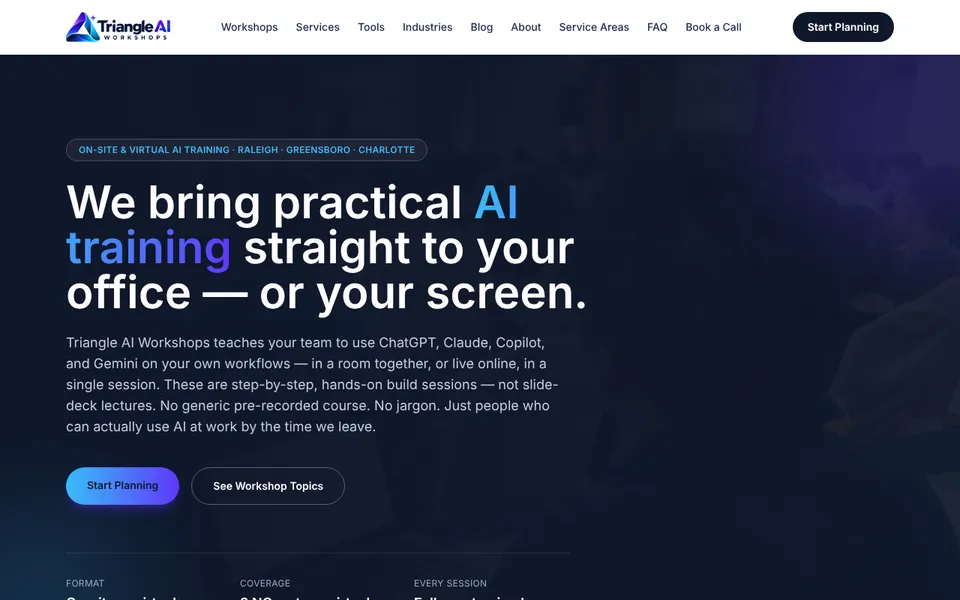 Home page of Triangle AI Workshops